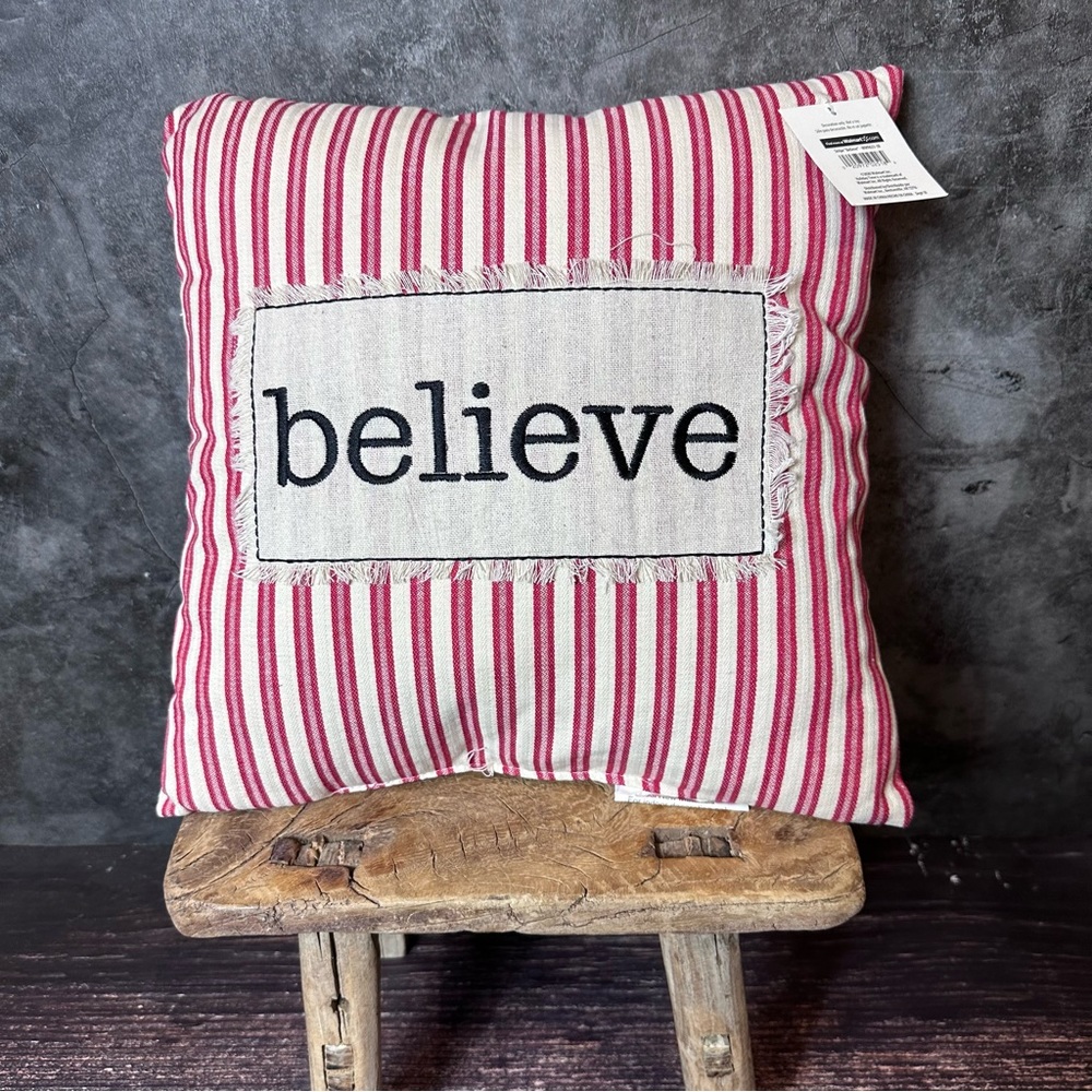 Holiday Time Rustic Christmas "believe" Pillow